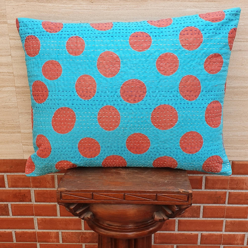 The Decor Nook Turquoise Blue Base With Red Circles Print Cushion Cover - Distacart
