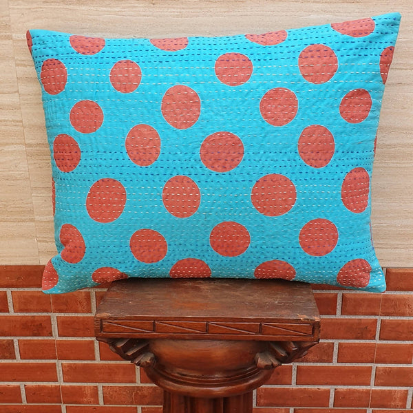 The Decor Nook Turquoise Blue Base With Red Circles Print Cushion Cover - Distacart