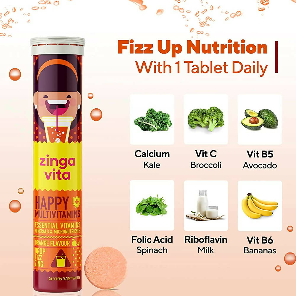 Zingavita Happy Multivitamin Effervescent Tablets for Kids (Orange Flavor) - Distacart
