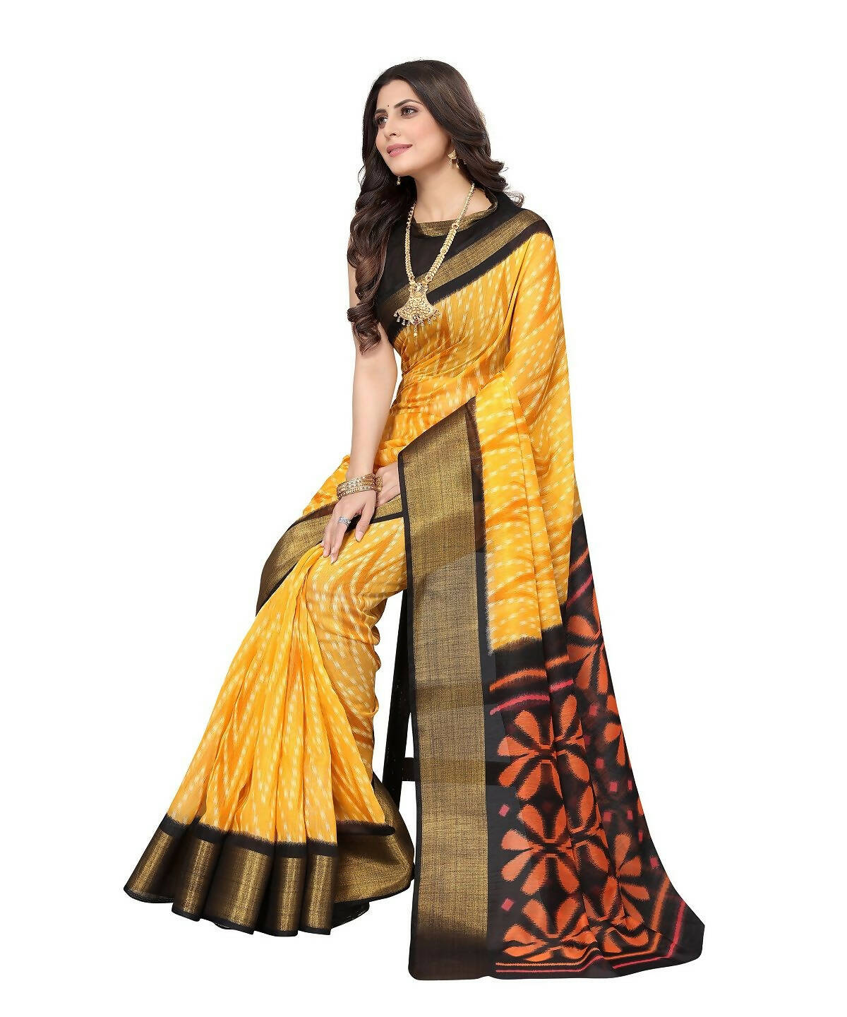 Vamika Cotton Yellow Jari Border Bollywood Style Saree (DINO YELLOW) - Distacart