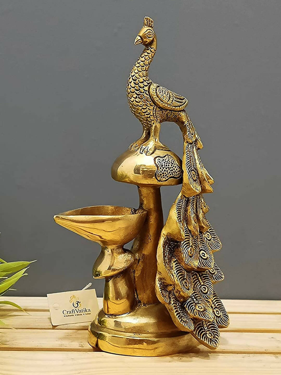 Craftvatika Gold-Toned Brass Diya Oil Lamp Peacock Hanging Diya - Distacart