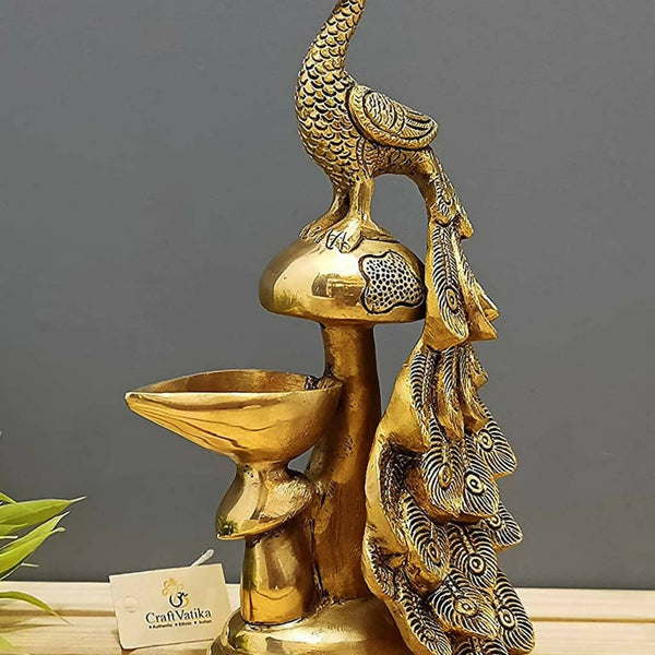 Craftvatika Gold-Toned Brass Diya Oil Lamp Peacock Hanging Diya - Distacart