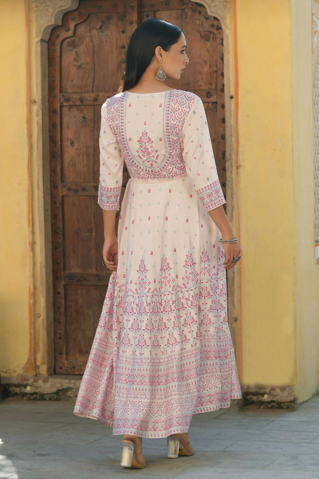 Juniper Women's Pink Viscose Shantoon Festive Printed Flared Dress - Distacart