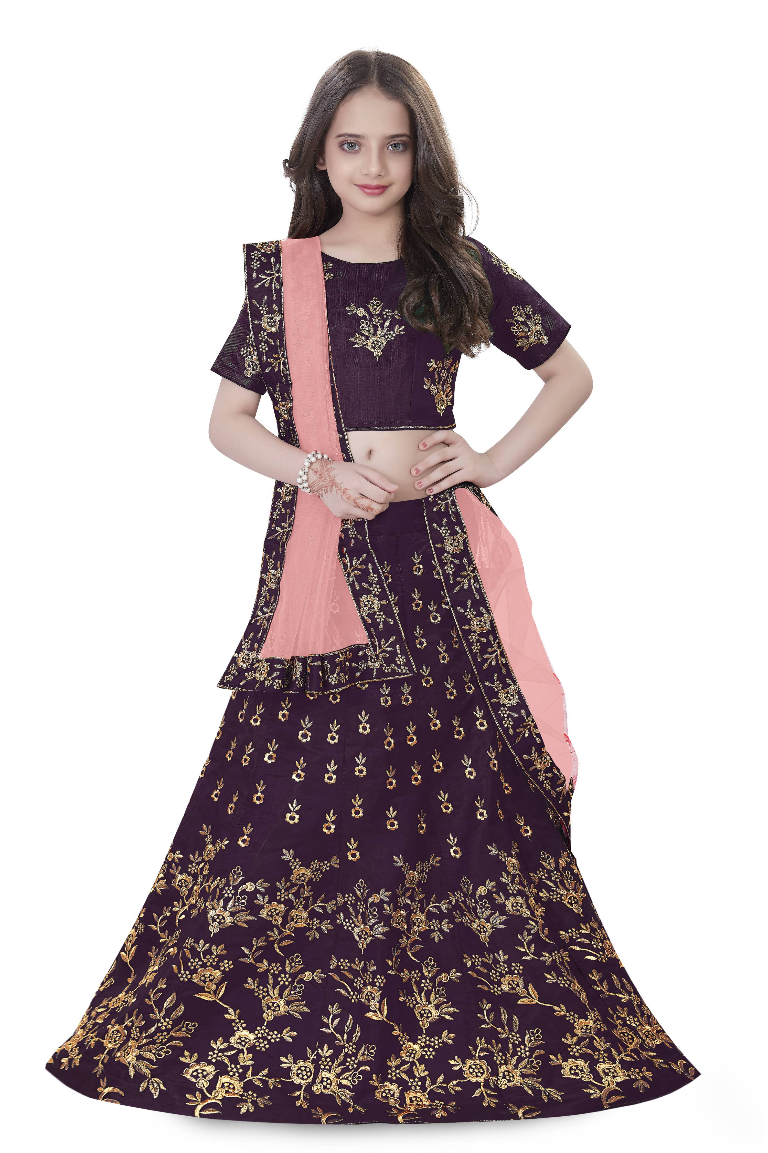 Dwiden Purple Baby Doll Tafetta Sattin Semi-Stitched Girl's Lehenga Choli - Distacart
