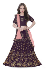 Thumbnail for Dwiden Purple Baby Doll Tafetta Sattin Semi-Stitched Girl's Lehenga Choli - Distacart