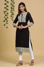 Thumbnail for Yufta Women Black & Yellow Geometric Yoke Design Straight Kurta