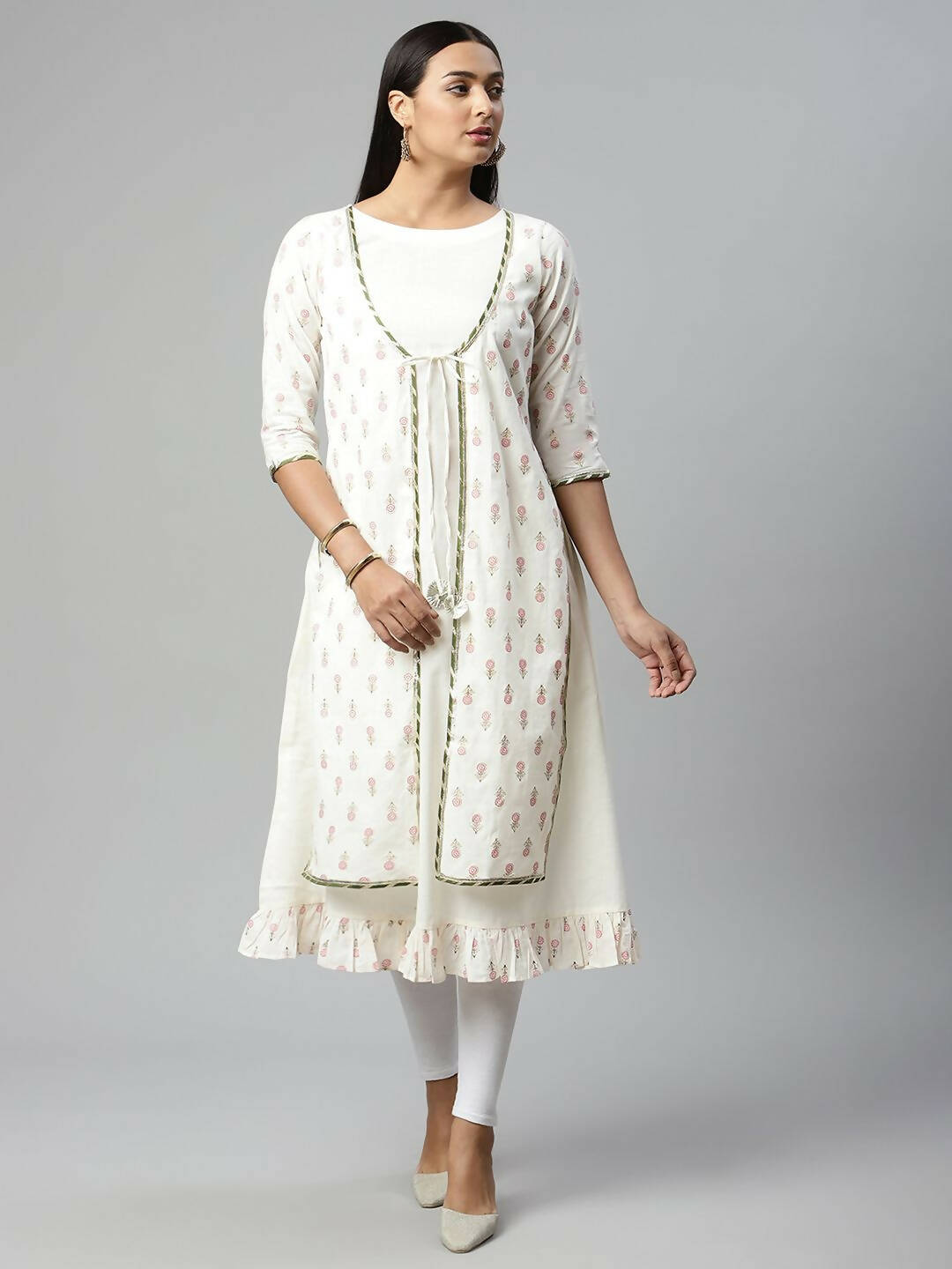 Ahalyaa Women's Off White Cotton Printed Kurta - Distacart