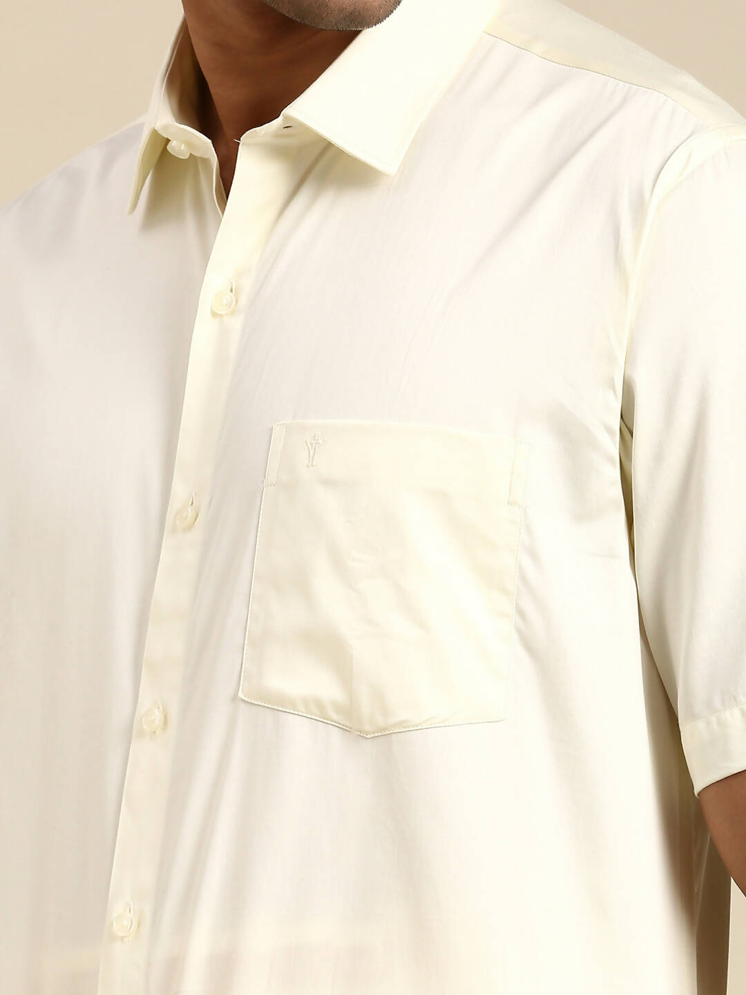 Ramraj Cotton Mens Cotton Cream Colour Half Sleeve Shirt - Distacart