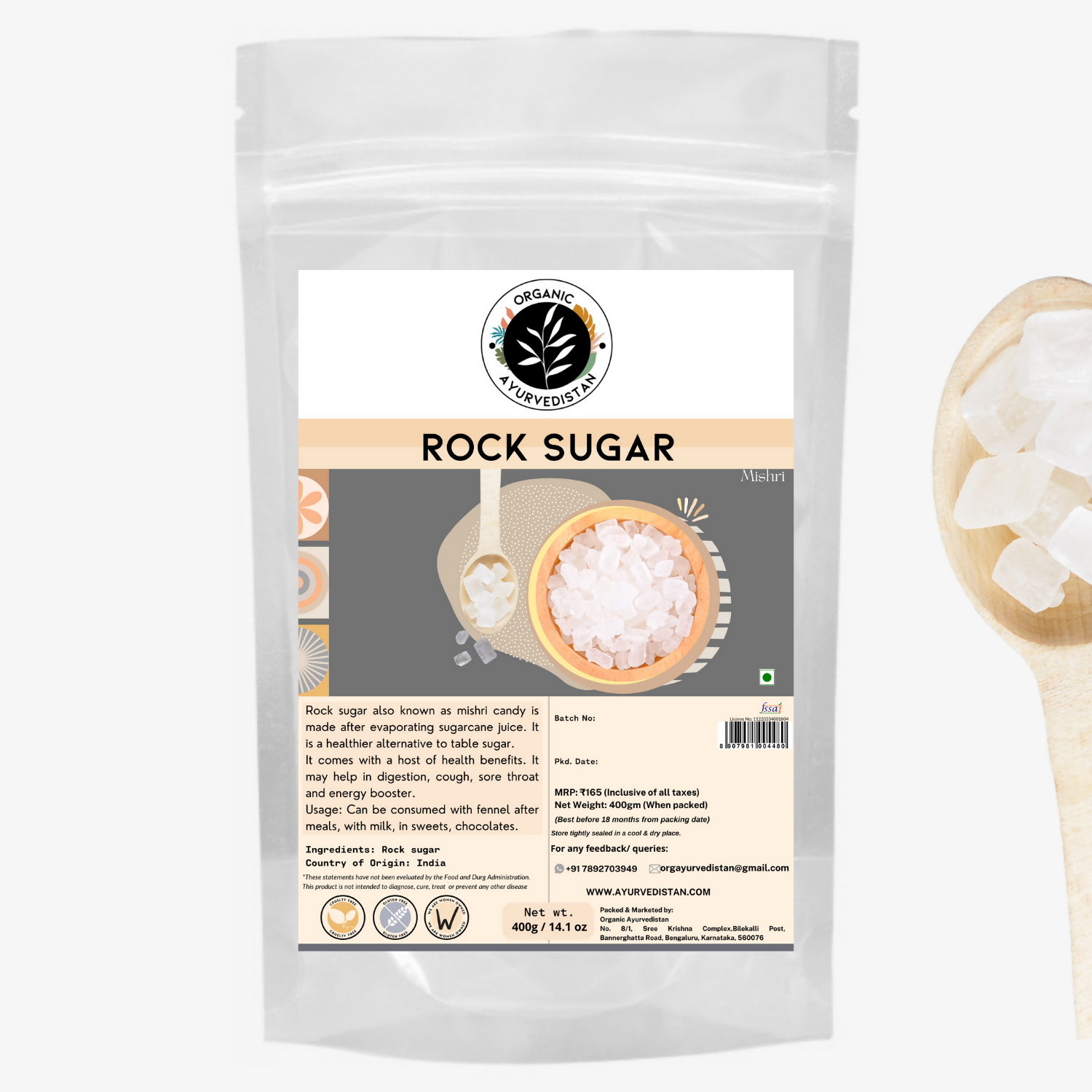 Organic Ayurvedistan Rock Sugar (Mishri) - Distacart