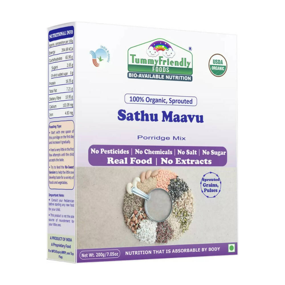 TummyFriendly Foods Organic Sathu Maavu, and Sprouted Ragi, Oats, Red Lentil, Banana Porridge Mixes - Distacart