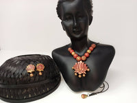 Thumbnail for Terracotta Lotus Pendant Necklace Set With Studs-Golden Pink