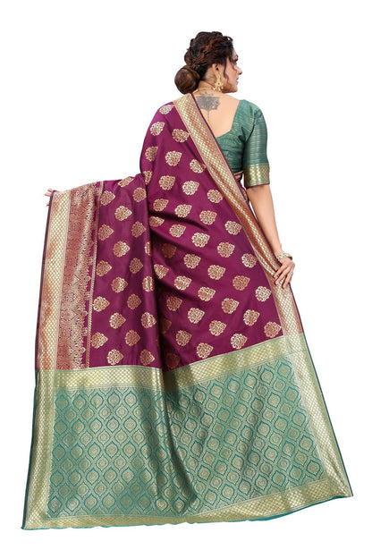 Vamika Ethnic Fire Purple Weaving Banarasi Jacquard Saree - Distacart
