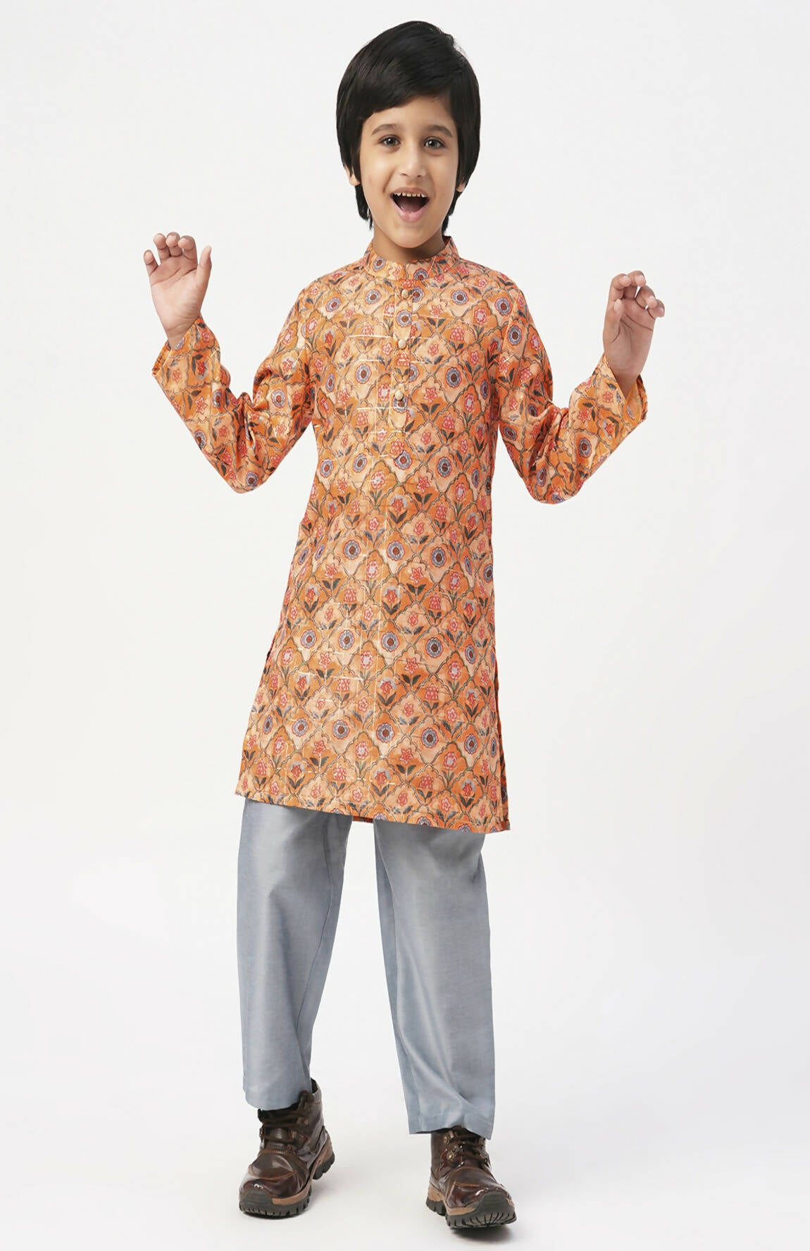 Lil Drama Raangoli Boys Orange Kurta With Pyjama Set - Distacart