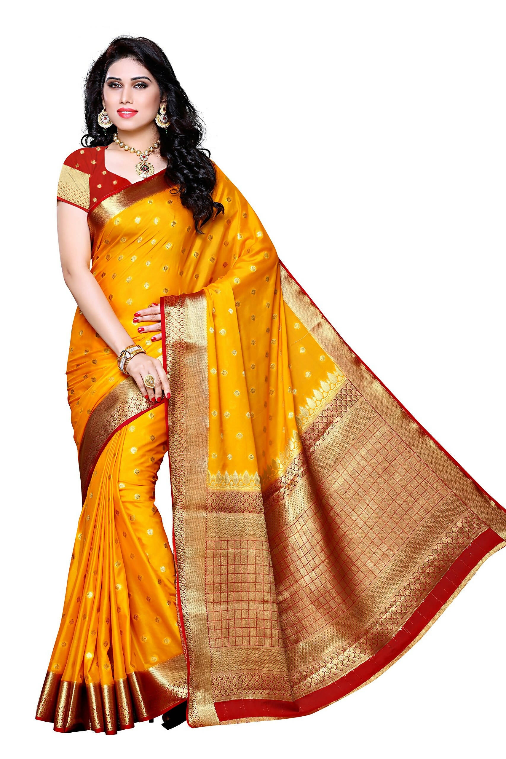 Mimosa Women's Traditional Crepe Kanjivaram Silk Gold Saree - Distacart