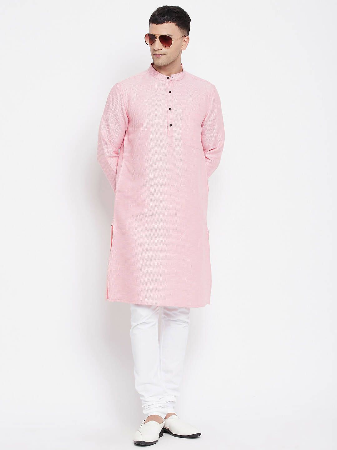Even Apparels Pink Pure Cotton Men's Kurta With Band Collar - Distacart