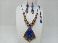 Thumbnail for Terracotta Boho Style Medium Neckset With Hangings-Lavender And Gold