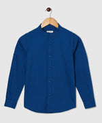 Thumbnail for Manet Boys Mandarin Collar Full Sleeves Solid Shirt -Blue - Distacart