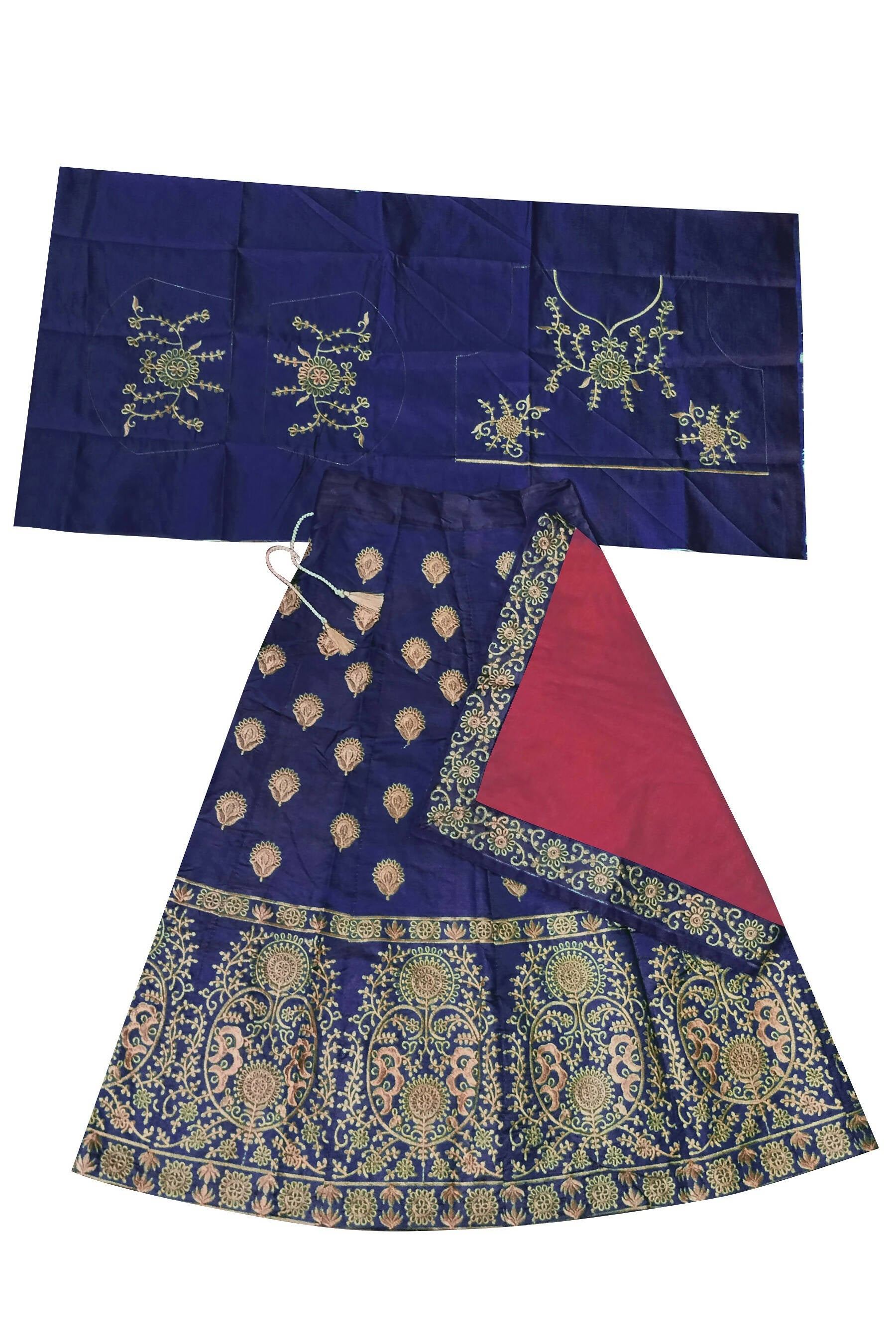 Dwiden Navy Blue Gulab Tafetta Sattin Semi-Stitched Girl's Lehenga Choli - Distacart