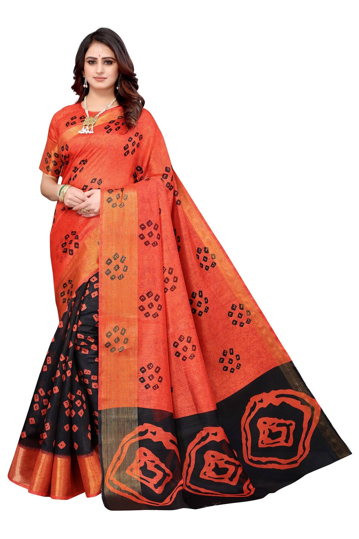 Vamika Ethnic Fire Black Jari Border Linen Saree - Distacart