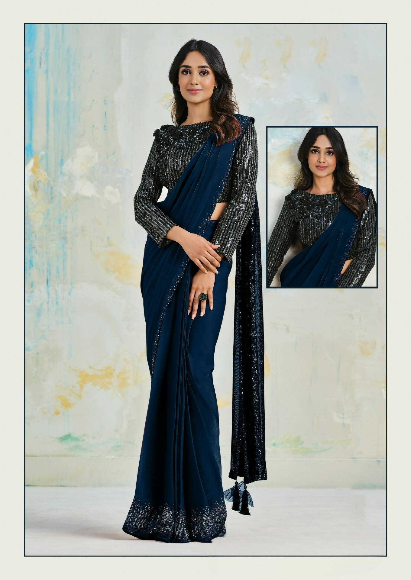 Satin Silk Crepe Saree With Stitched Blouse - Mohmanthan Royal - Distacart