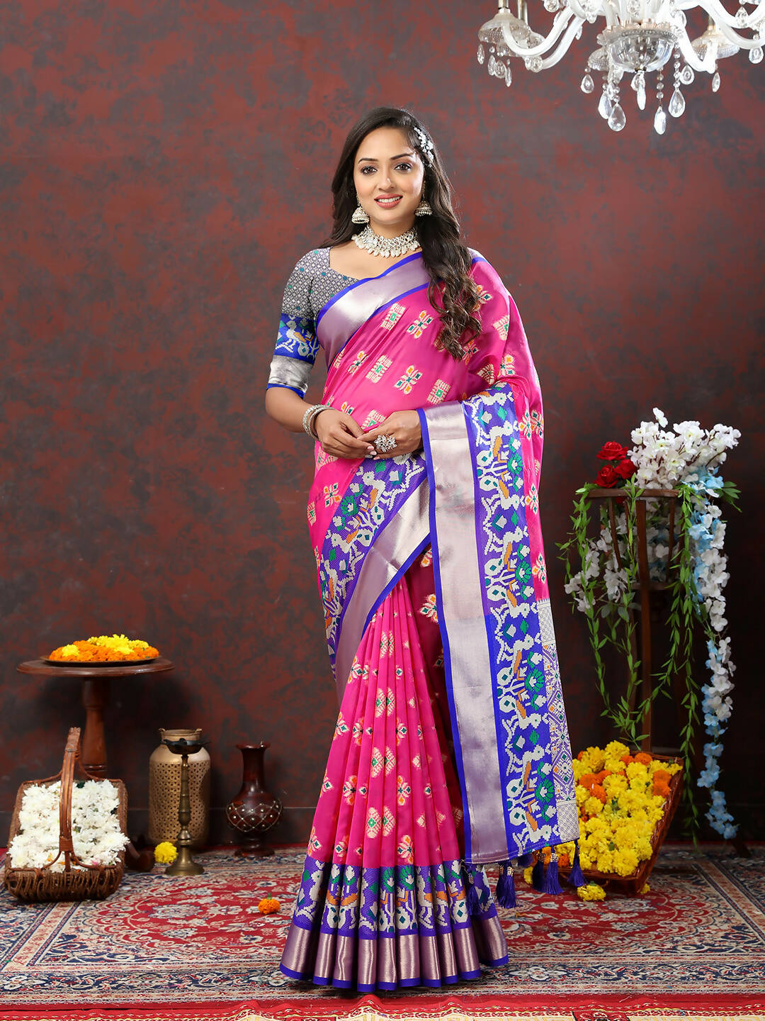 Lorenvalley Fashion Pink Organza Silk Woven Design with Meenakari Weaving Saree - Distacart