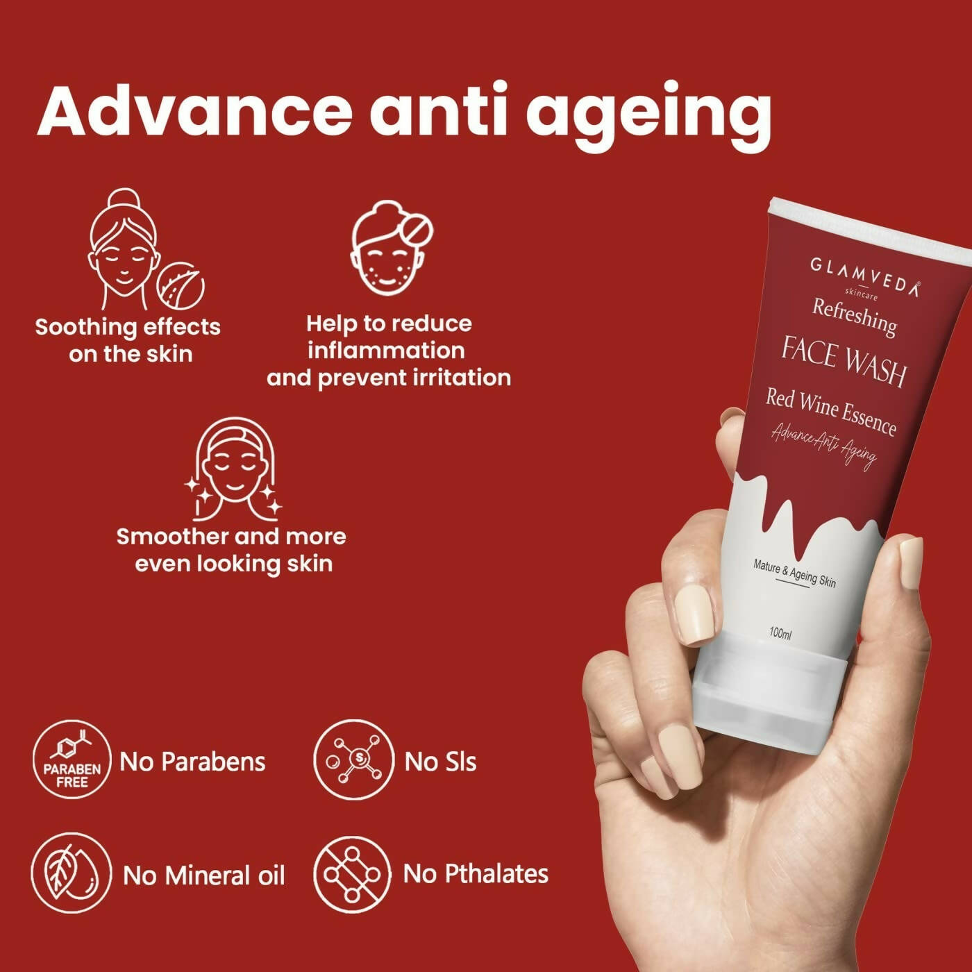 Glamveda Red Wine Advance Anti Ageing Face Wash - Distacart