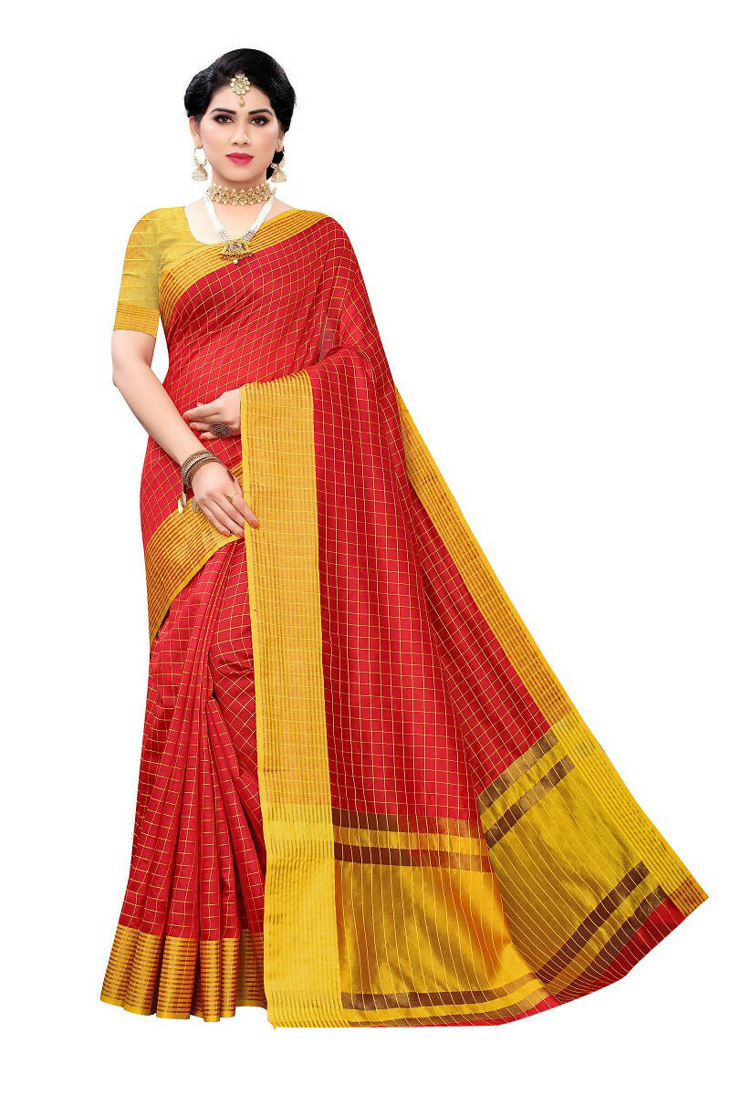 Vamika Red Cotton Silk Weaving Saree (Manipuri Red) - Distacart