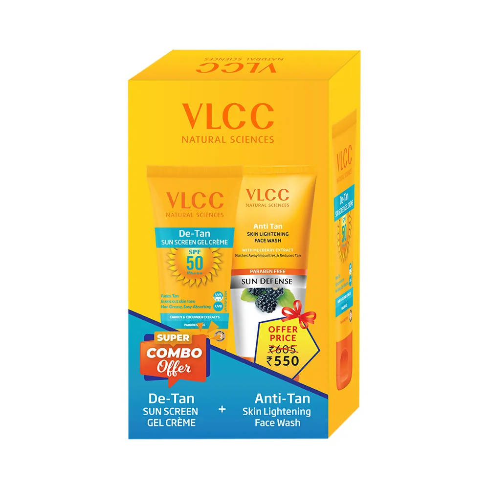 VLCC Anti Tan Face Wash & De Tan SPF 50 Sun Screen Gel Creme Combo - Distacart