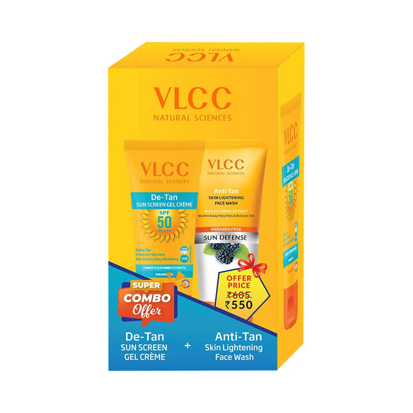 VLCC Anti Tan Face Wash & De Tan SPF 50 Sun Screen Gel Creme Combo - Distacart