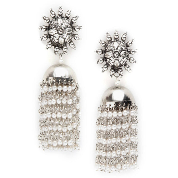 Mominos Fashion Johar Kamal Silver-Plated Earrings With Pearls Jhumkas - Distacart