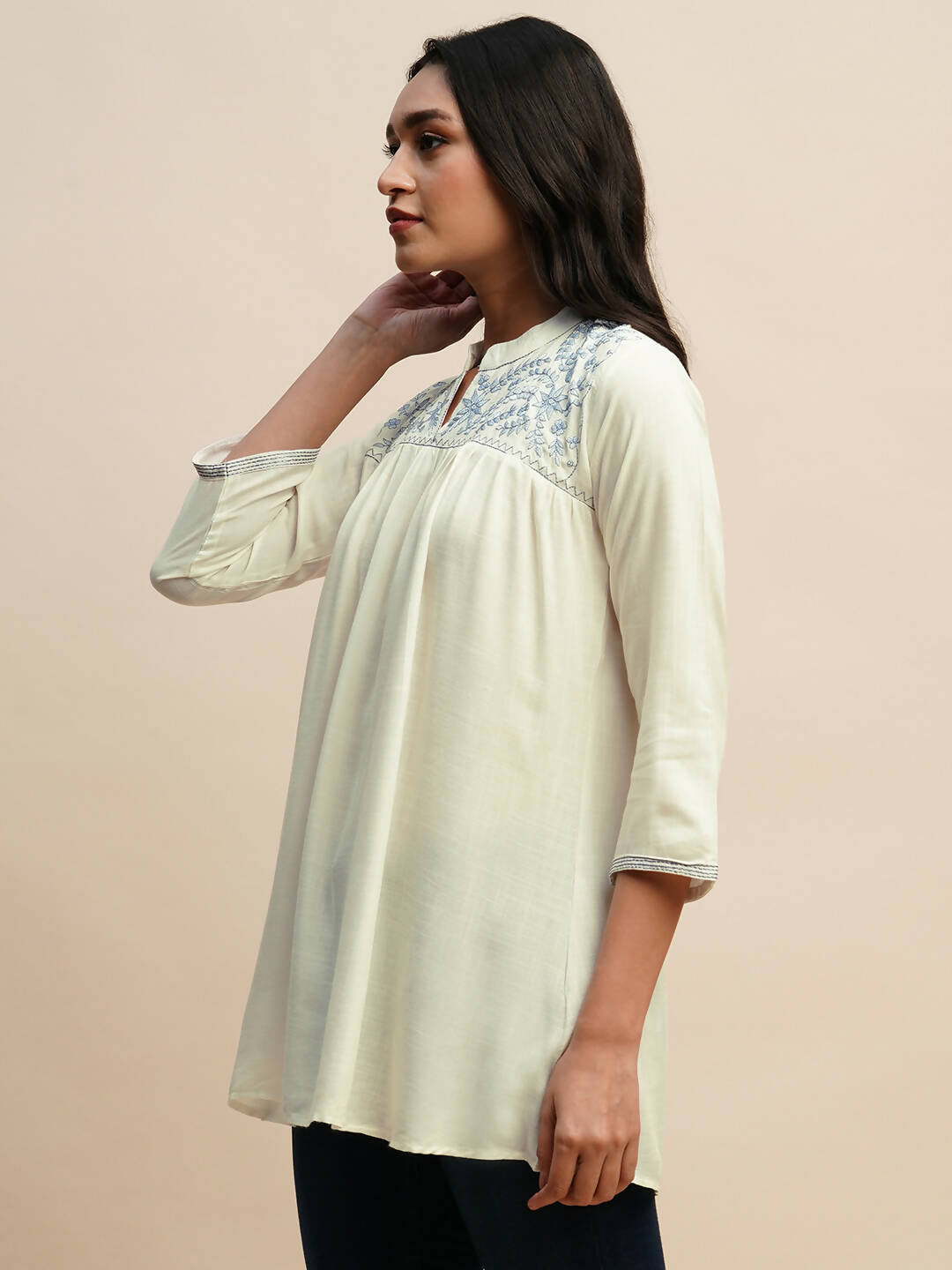White Rayon Embroidered Top - Tarini - Distacart