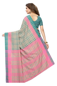 Thumbnail for Vamika Cream Cotton Silk Weaving Saree (Terra Checks Rama) - Distacart