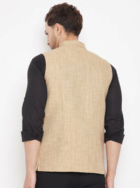 Thumbnail for Even Apparels Beige Linen Men Woven Nehru Jacket LN719 - Distacart