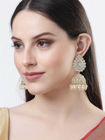 Thumbnail for NVR Women Gold-Plated Handcrafted Kundan Jhumka Earrings - Distacart
