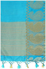 Thumbnail for Mimosa Women's Banarasi Tussar Silk Turquoise Blue Saree - Distacart