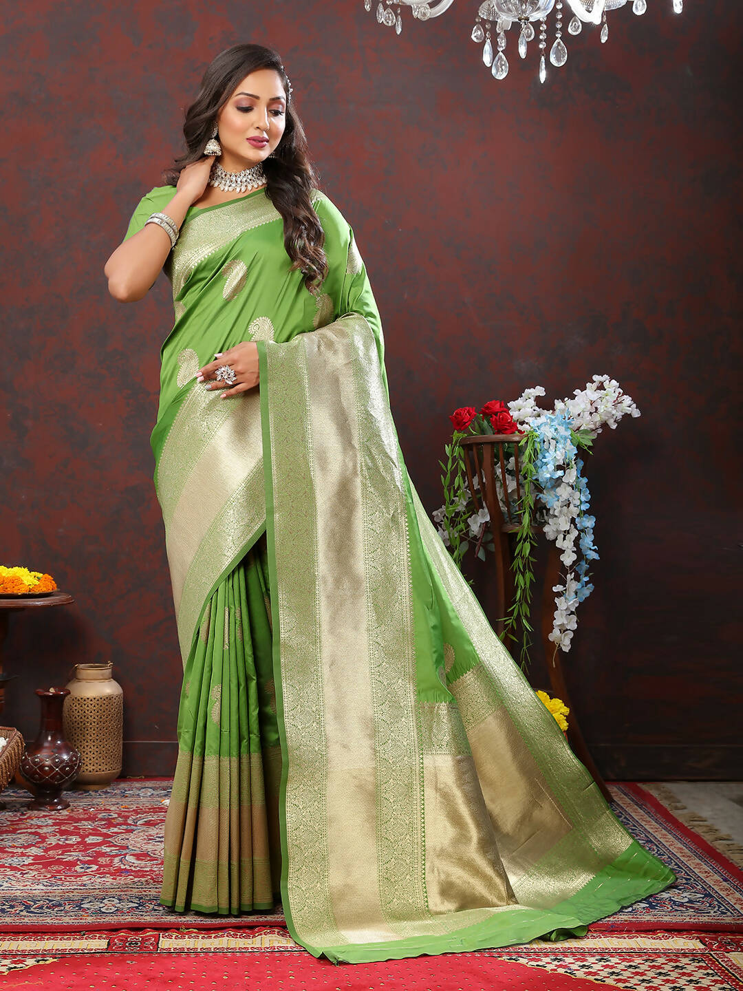 Lorenvalley Fashion Parotgreen Soft Silk Woven Design Gold Zari Weaving Saree - Distacart