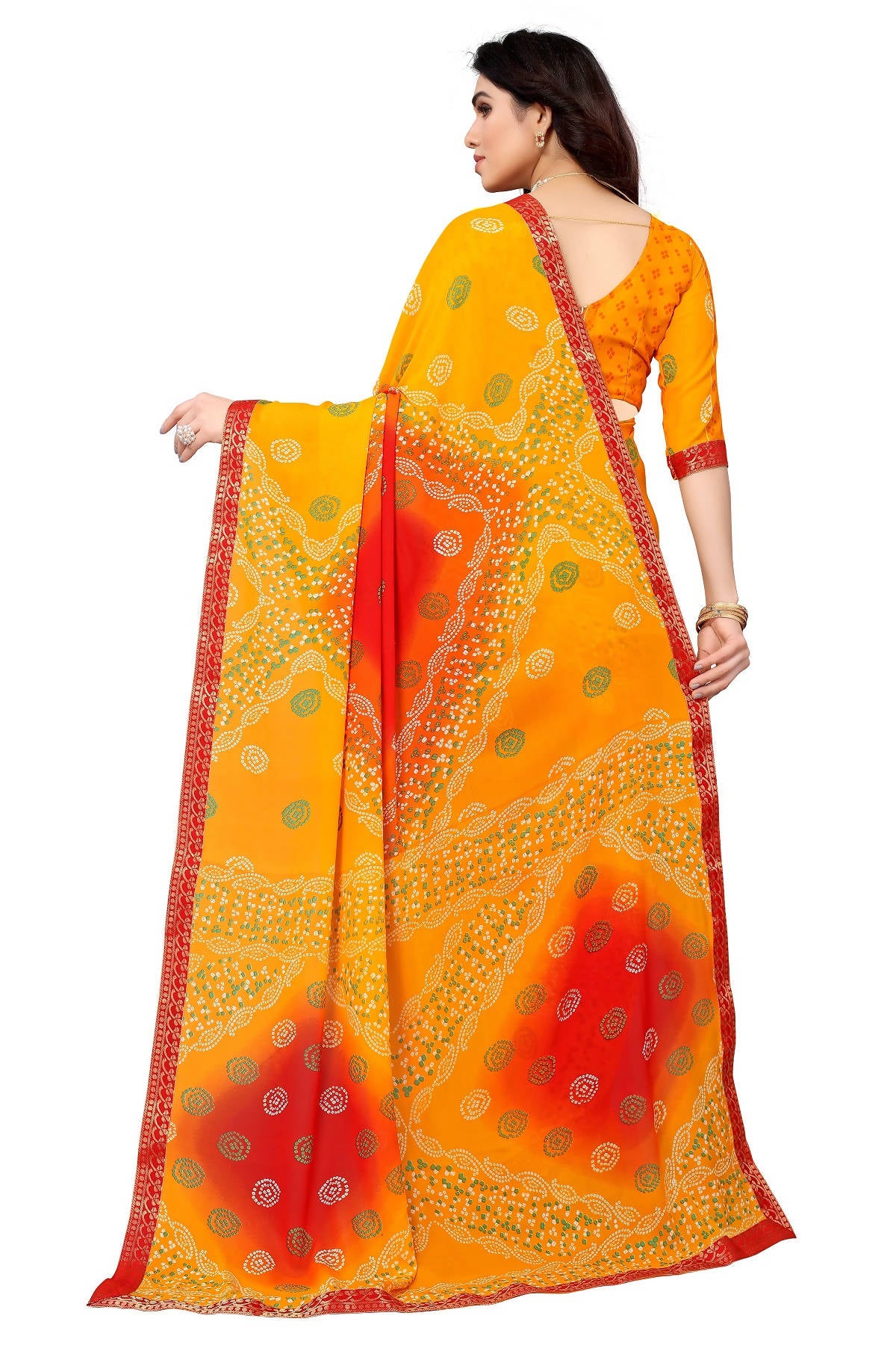 Vamika Ethnic Fire Yellow Printed With Lace Saree - Distacart