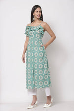 Thumbnail for Myshka Women's Blue cotton Printed Sleeveless S Casual Dress