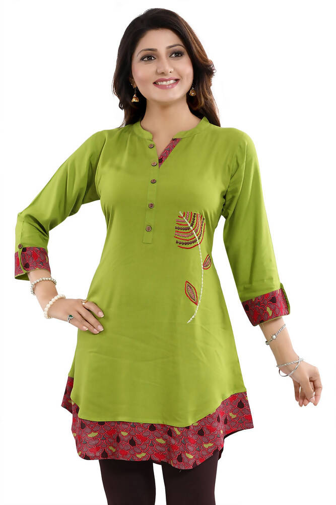 Snehal Creations Gorgeous Designer Green Rayon Embroidery Tunic