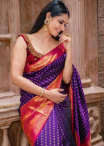 Thumbnail for DEIANA'S Beautiful Golden Jari with New Design Soft Lichi Silk Saree - Purple - Distacart