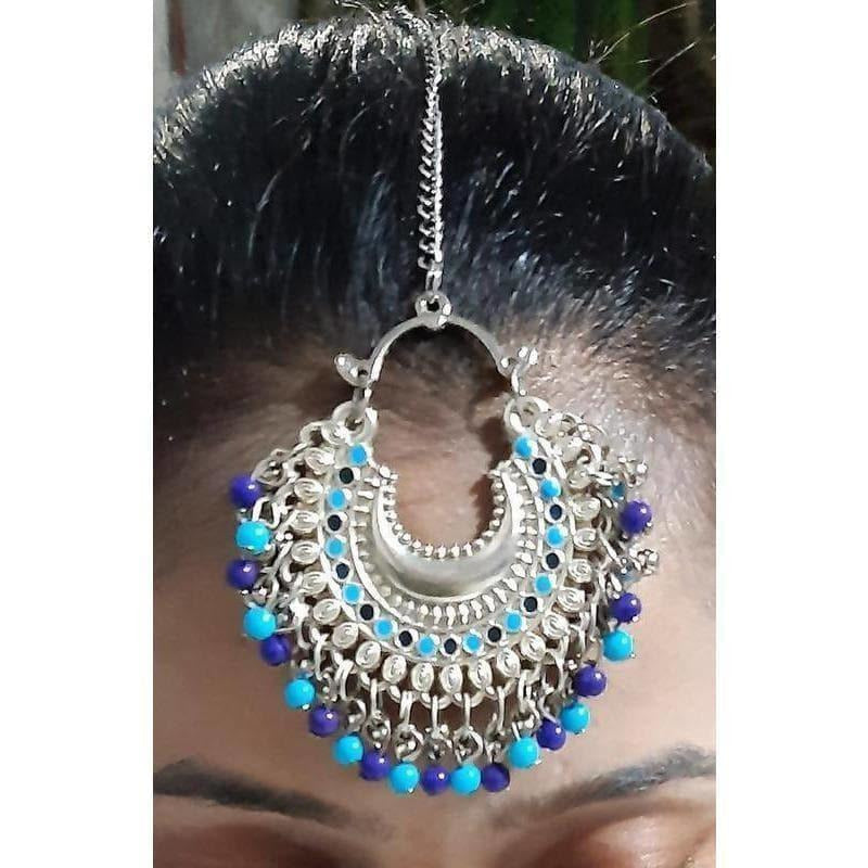 Royal Blue Color Drops Traditional Maang Tikka