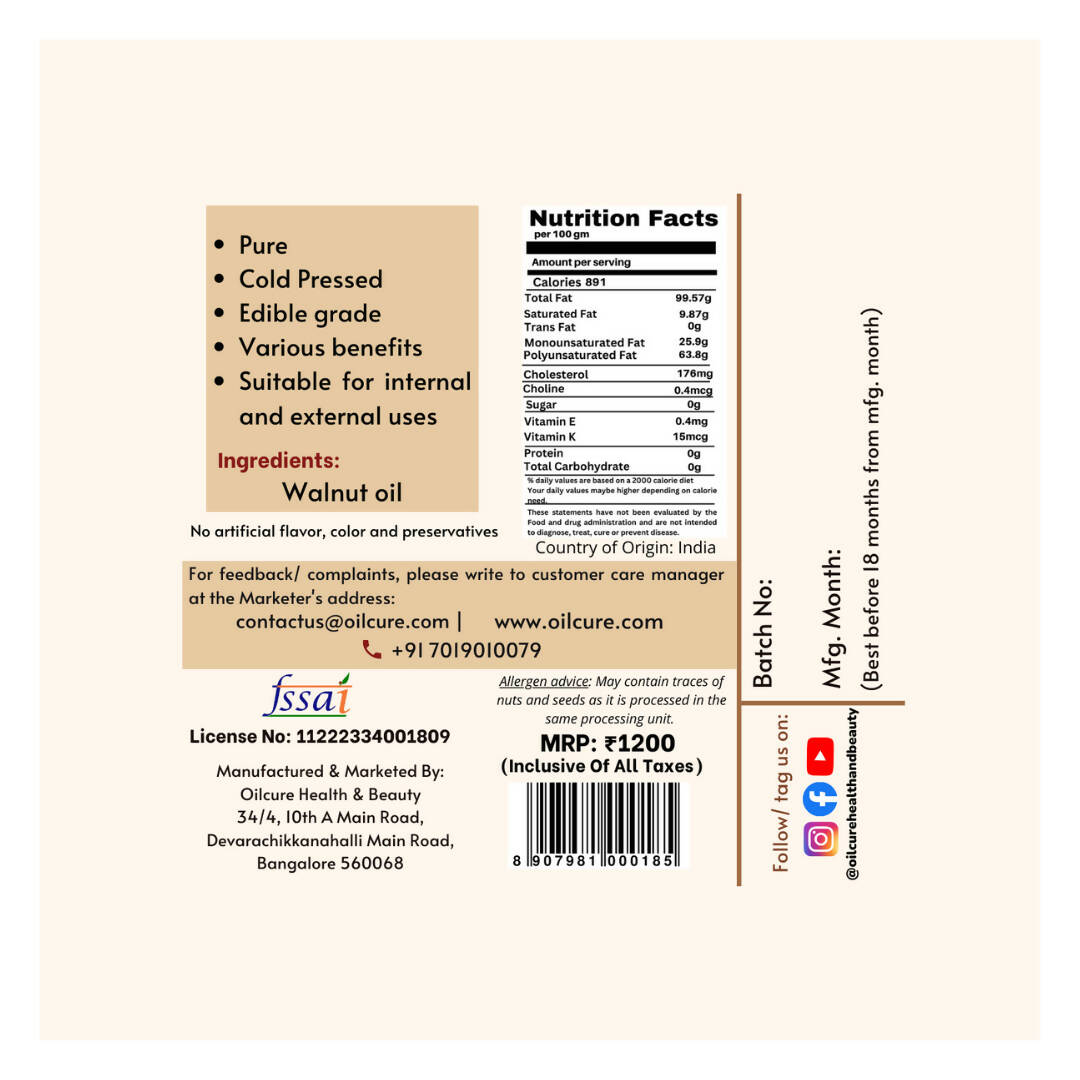 Oilcure Walnut Oil Cold Pressed - Distacart