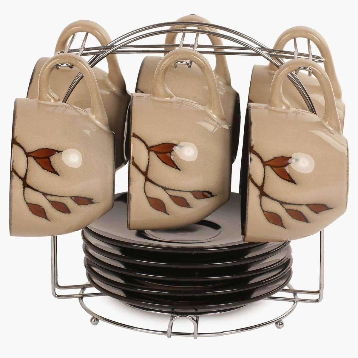 Home Centre Caraway Cup and Saucer- Set of 13 Pcs - 220 ml - Brown - Distacart