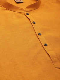 Thumbnail for Manyavar Men Mustard Yellow Pure Cotton Solid Kurta - Distacart