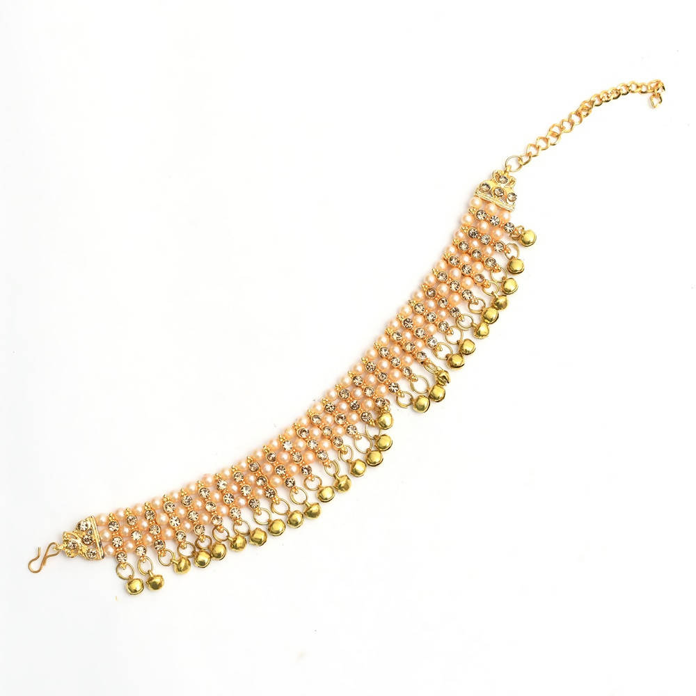 Mominos Fashion Kamal Johar Gold-Plated Pearls Anklets With Muvvas
