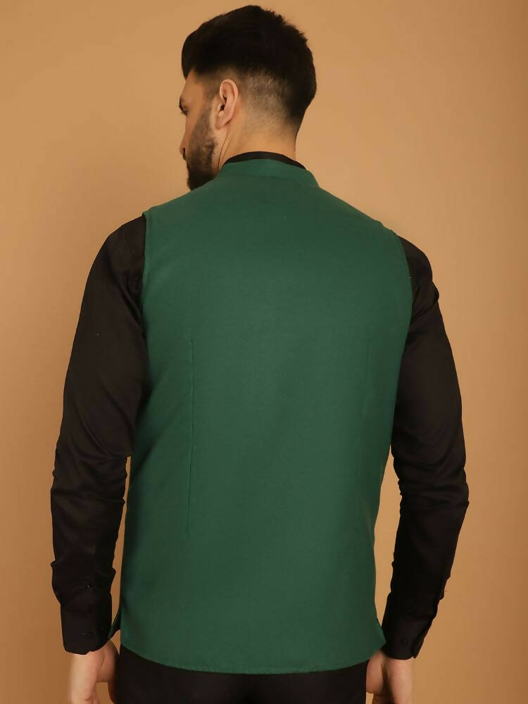 Even Apparels Pure Wool Nehru Jacket - Green - Distacart