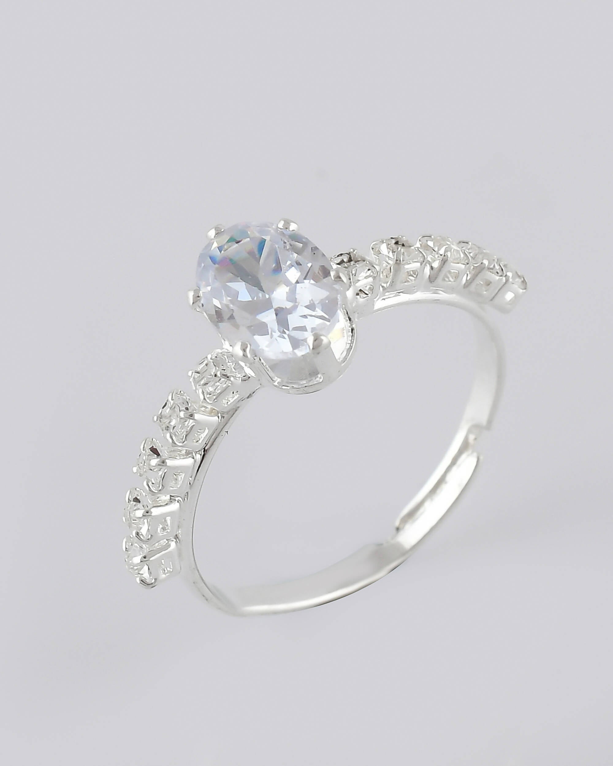 VOJ white CZ-detail Stainless Steel Cubic Zirconia Silver Plated Adjustable Finger Ring - Distacart