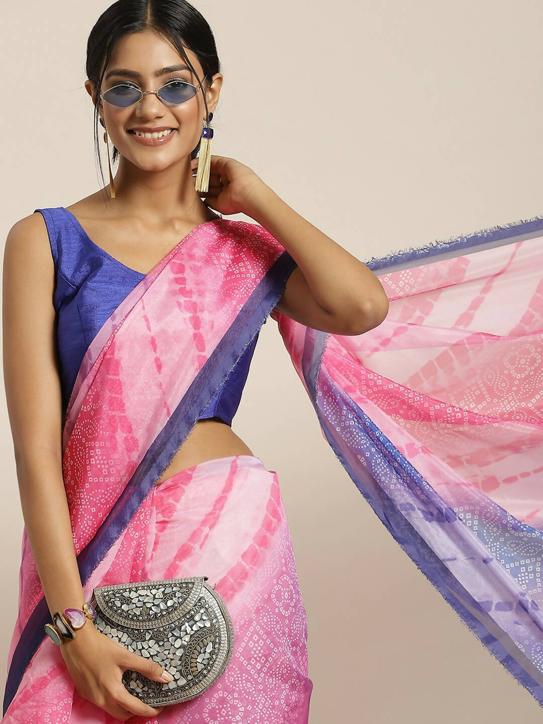 Purple Organza Printed Saree With Blouse Piece - Nivaa - Distacart