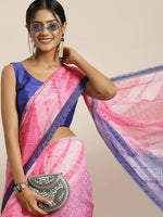 Thumbnail for Purple Organza Printed Saree With Blouse Piece - Nivaa - Distacart