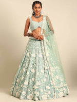 Thumbnail for House of Panchhi Sea Green Chinon Sequins and Zarkan embroidery Lehenga choli & Dupatta - Distacart